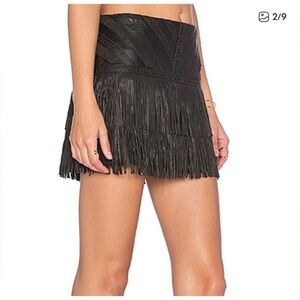 Parker Killington Black Leather Fringe Mini Skirt Size 4